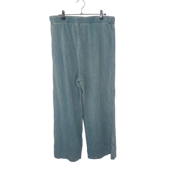 New Three Bird Nest Lounge Pants Blue Mineral Wash Wide Leg Pockets SZ L - Picture 6 of 10